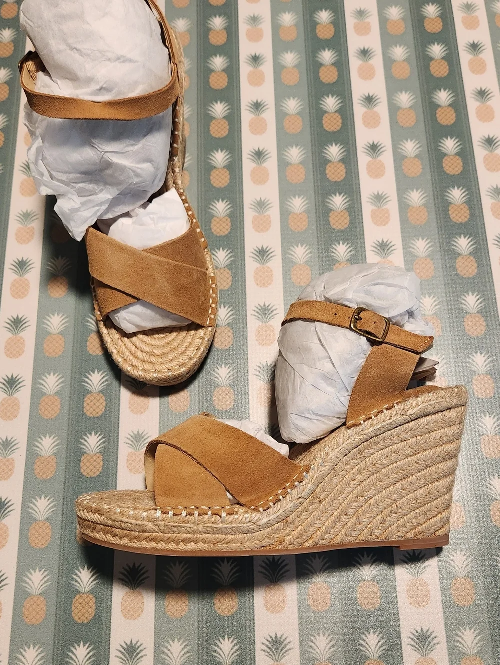 Seychelles Tan Suede Espadrille Wedge Sandals